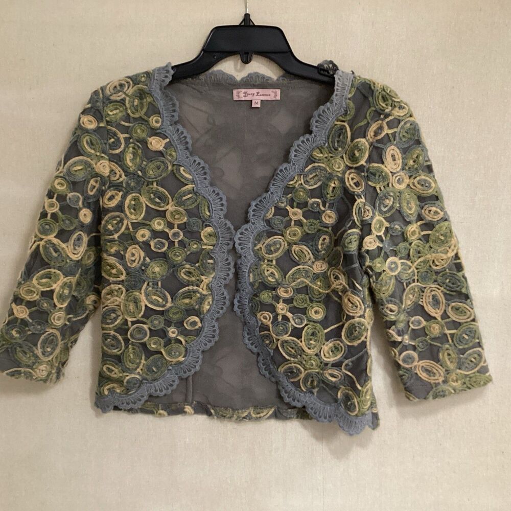 Young Essence Gray and Green Knit Jacket Bolero style S/M